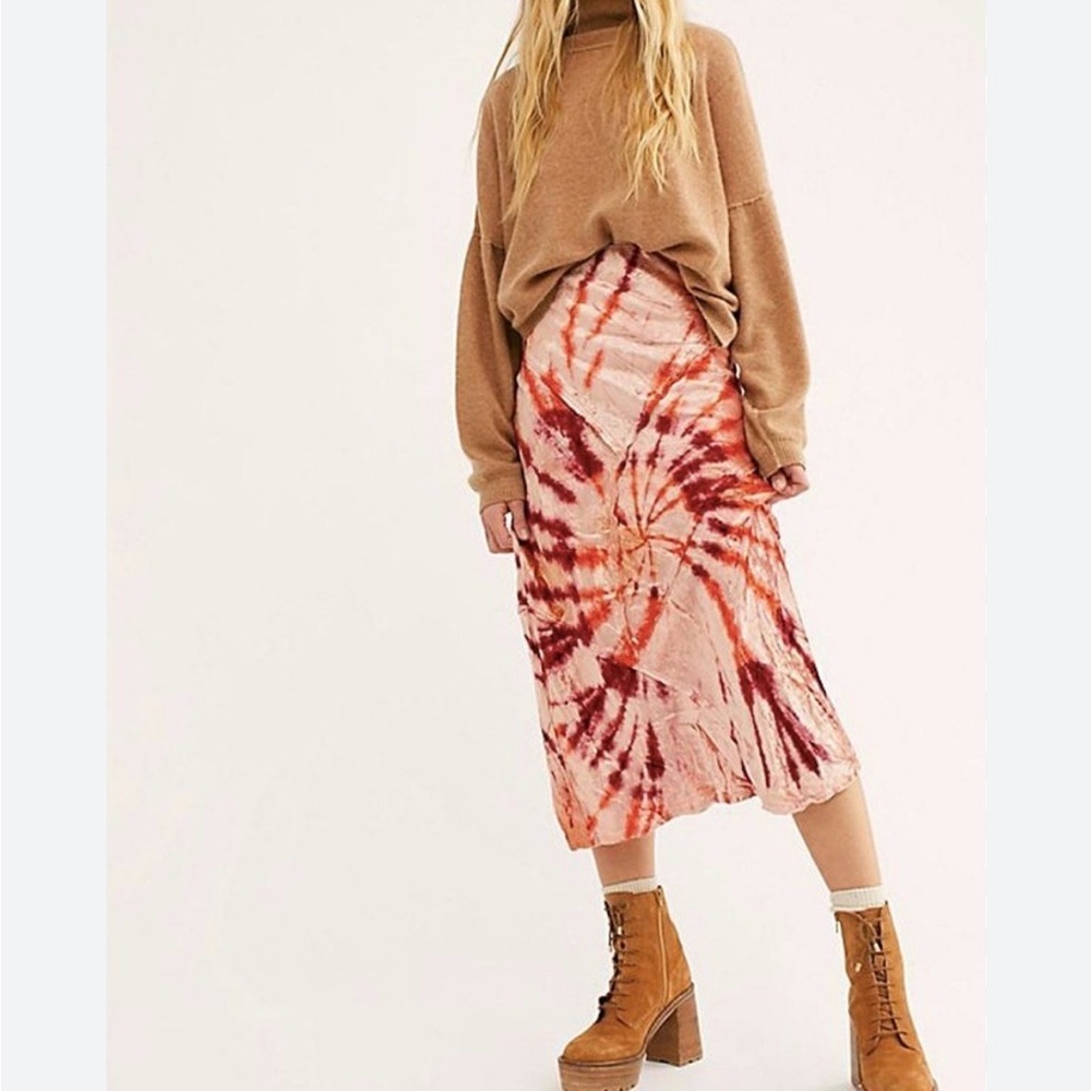Free People Tie-Dye Pencil Skirt in Orange and Red